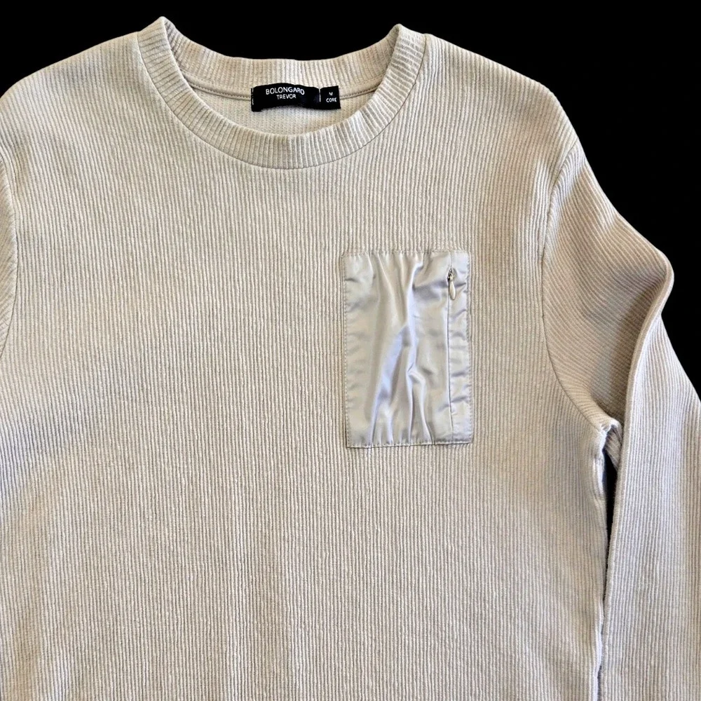 Bolongaro Trevor Size Medium Decorative Pocket Crewneck Sweatshirt Sweater Tan